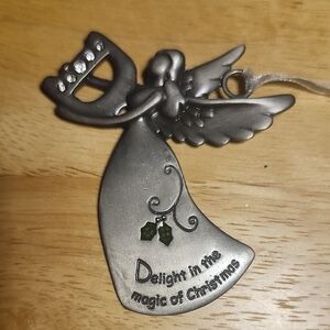 GANZ Silver Angel Ornament with Green Accents
